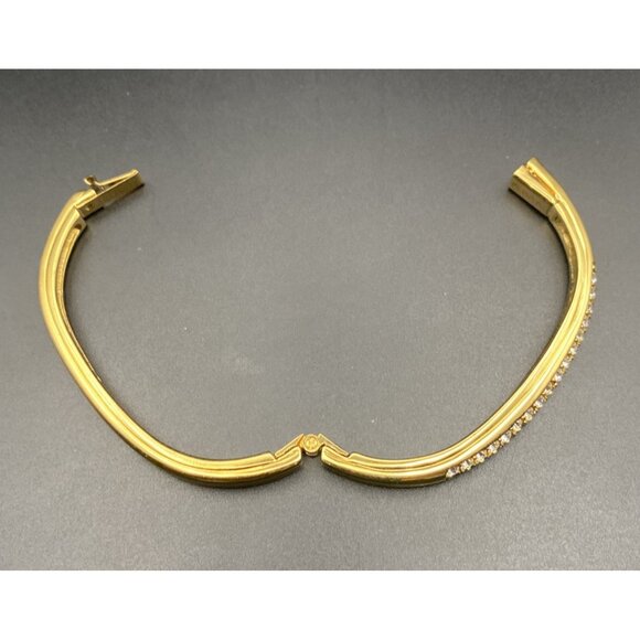 Swarovski Bangle Bracelet Hinged Oval Yellow Gold Plated Crystal Swan Signed - Picture 9 of 11